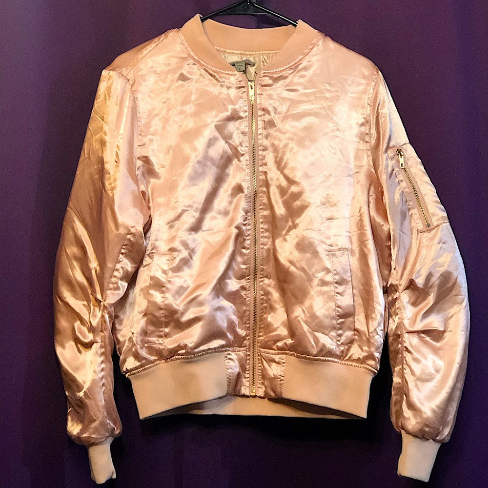 Casting LA blush pink satin bomber jacket